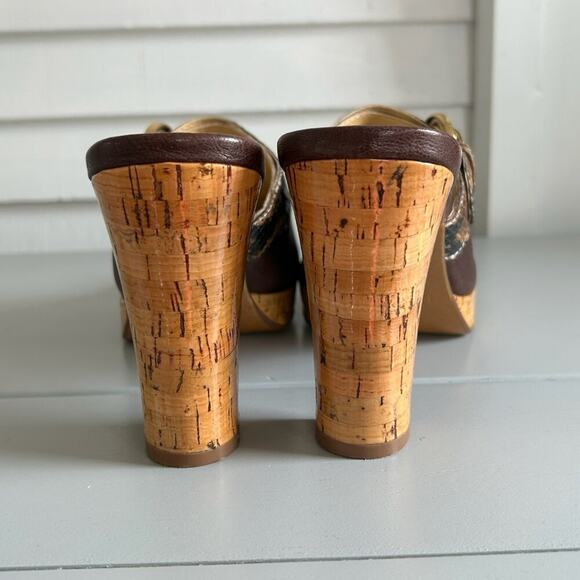 Unisa Leather Cork Heel Sandals Snake Print Buckle Open Toe Slip-On Size 10B - Picture 8 of 15